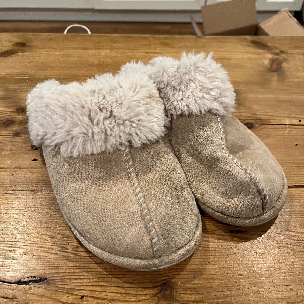 Tan-colored Velour Slippers.